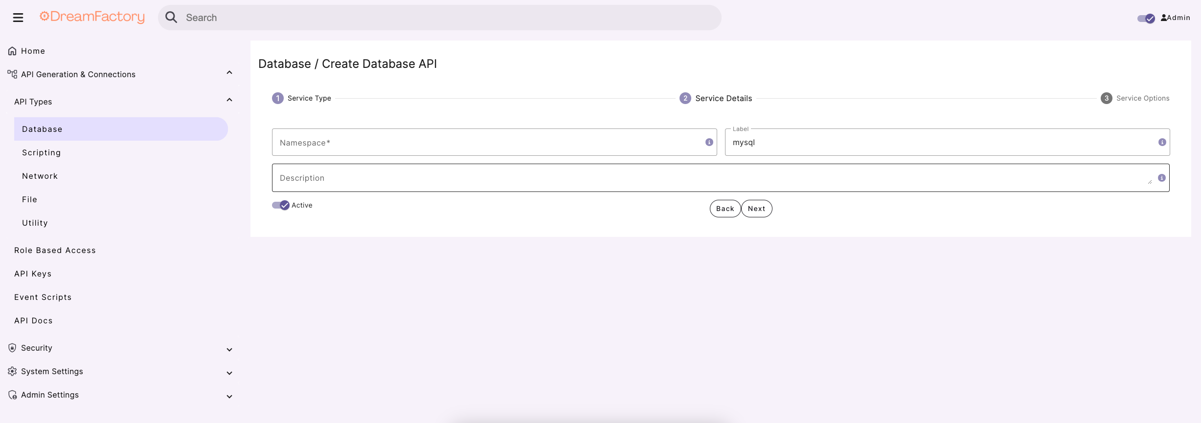 MySQL Service Information Screen